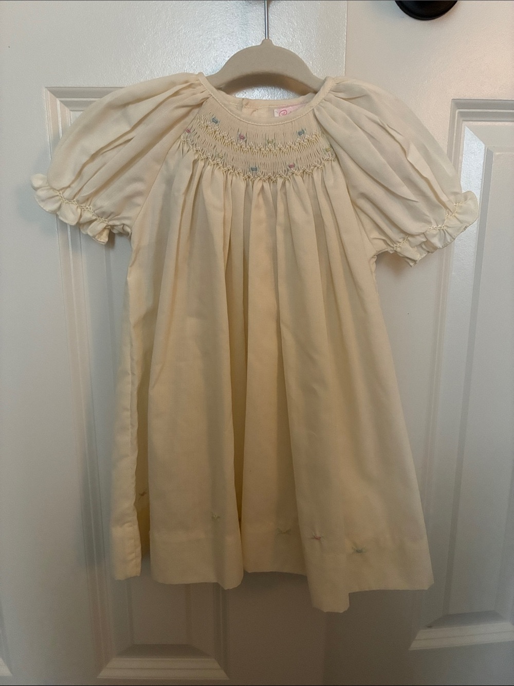 Petit Ami Cream, yellow Smocked Short-Sleeve Dress